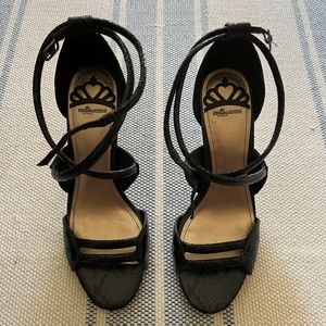 Fergalicious black snakeskin strappy heels